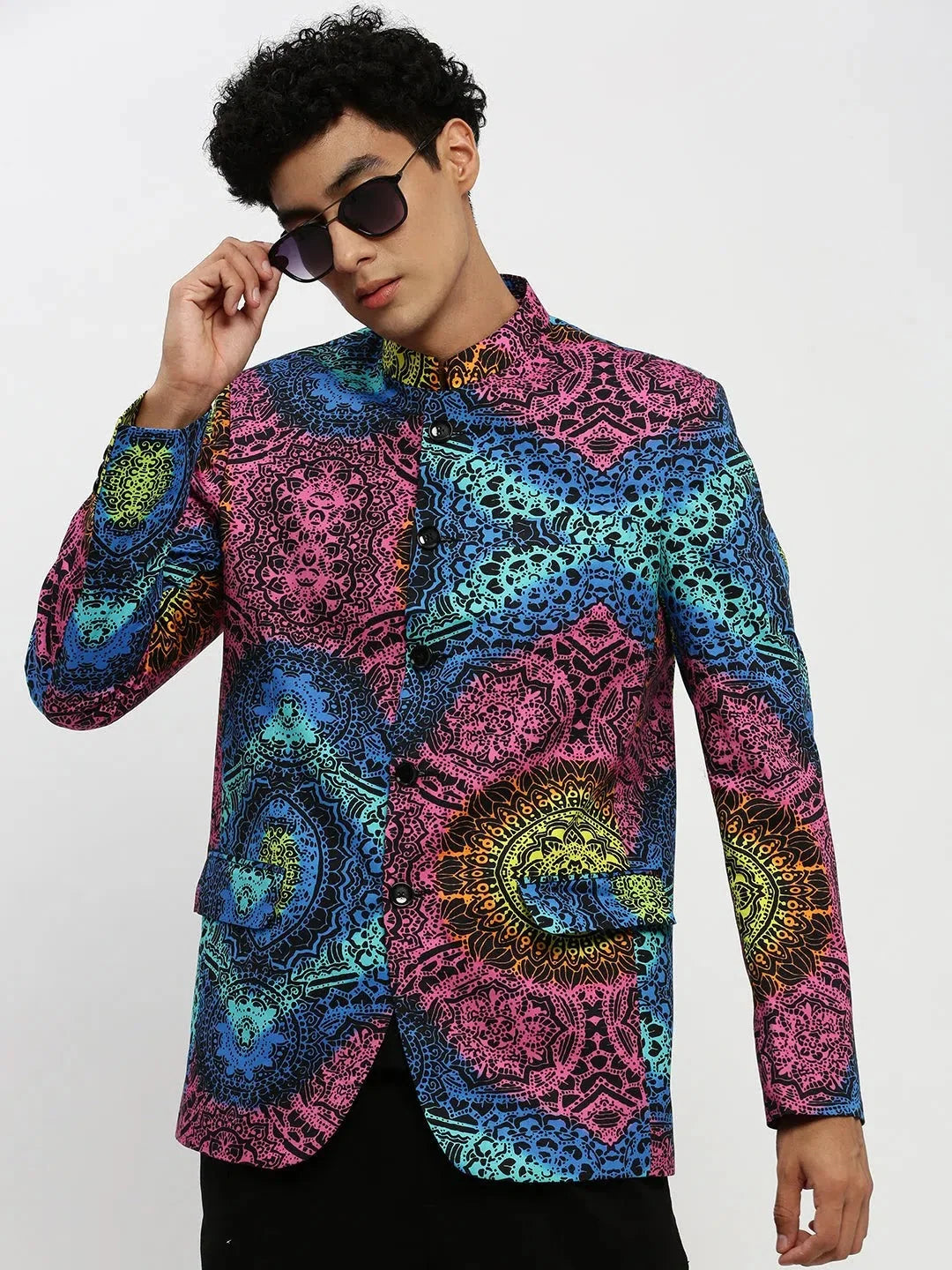 Men Pink Printed Blazer-SOBLZ-84-4-Pinkblue