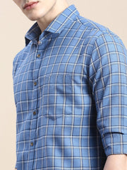 Men Blue Checked Casual Shirt-ALBACHECKS-75-Blue