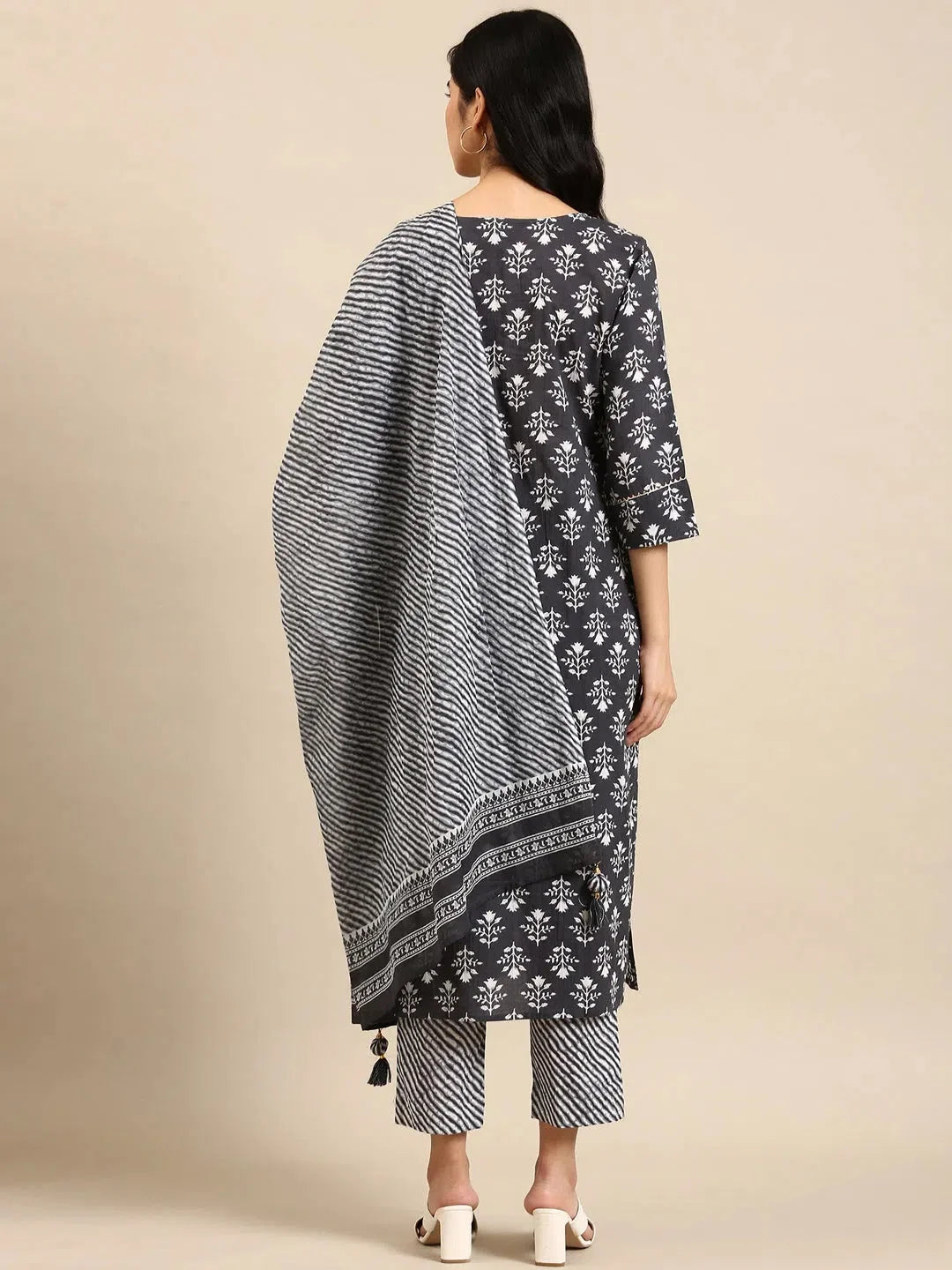 Grey Floral Kurta Set | Women's Cotton Kurta Sets Online