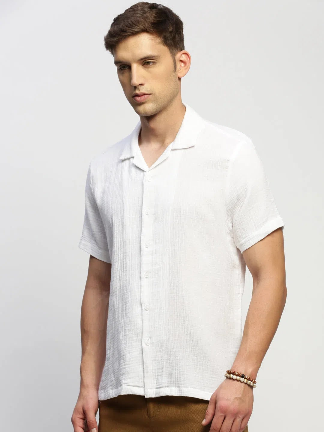 White Cotton Mens Shirt - Solid, Casual Style | DesiQlo