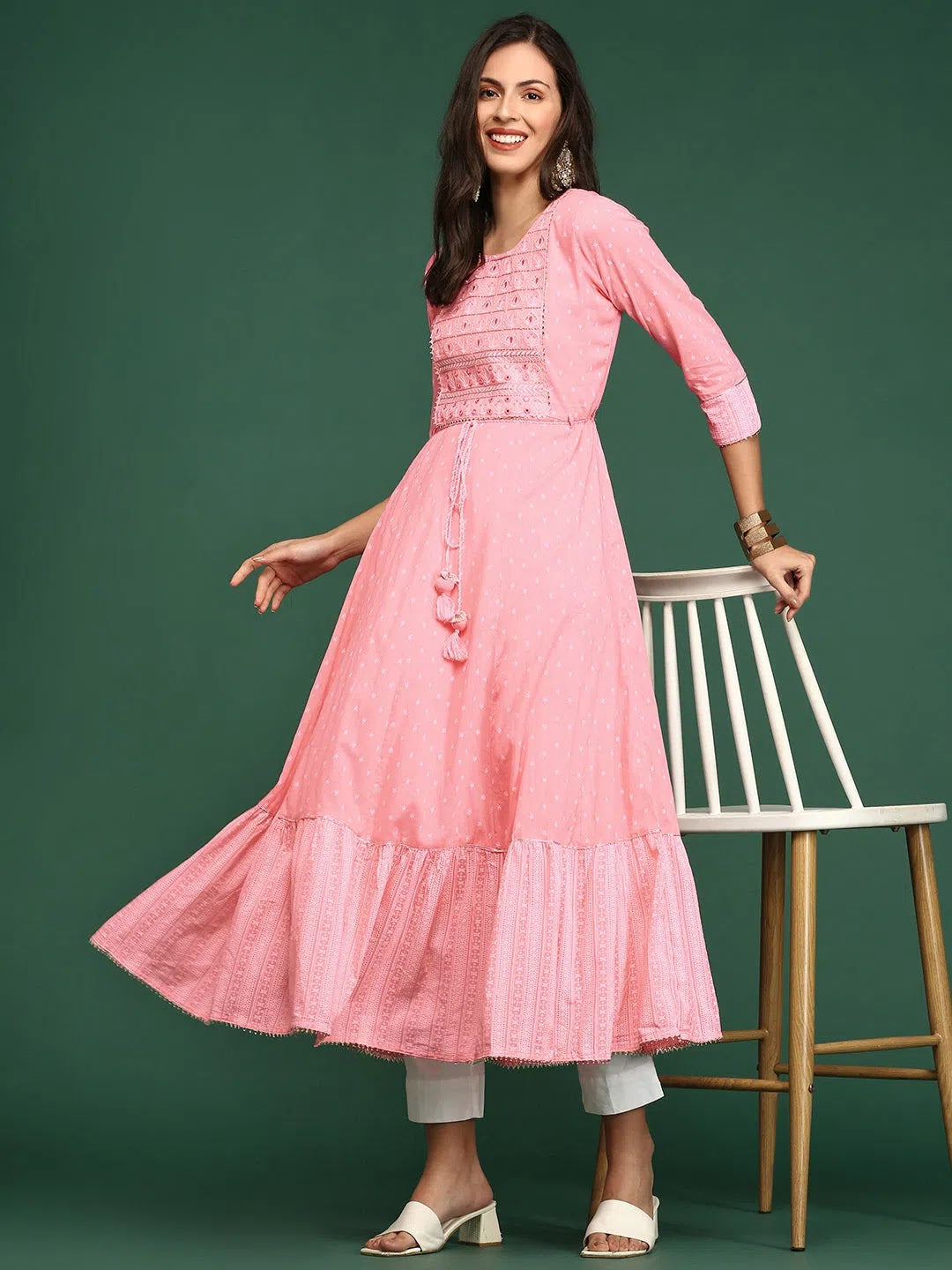 Pink Printed Anarkali Kurti for Women | Cotton Anarkali Kurtis