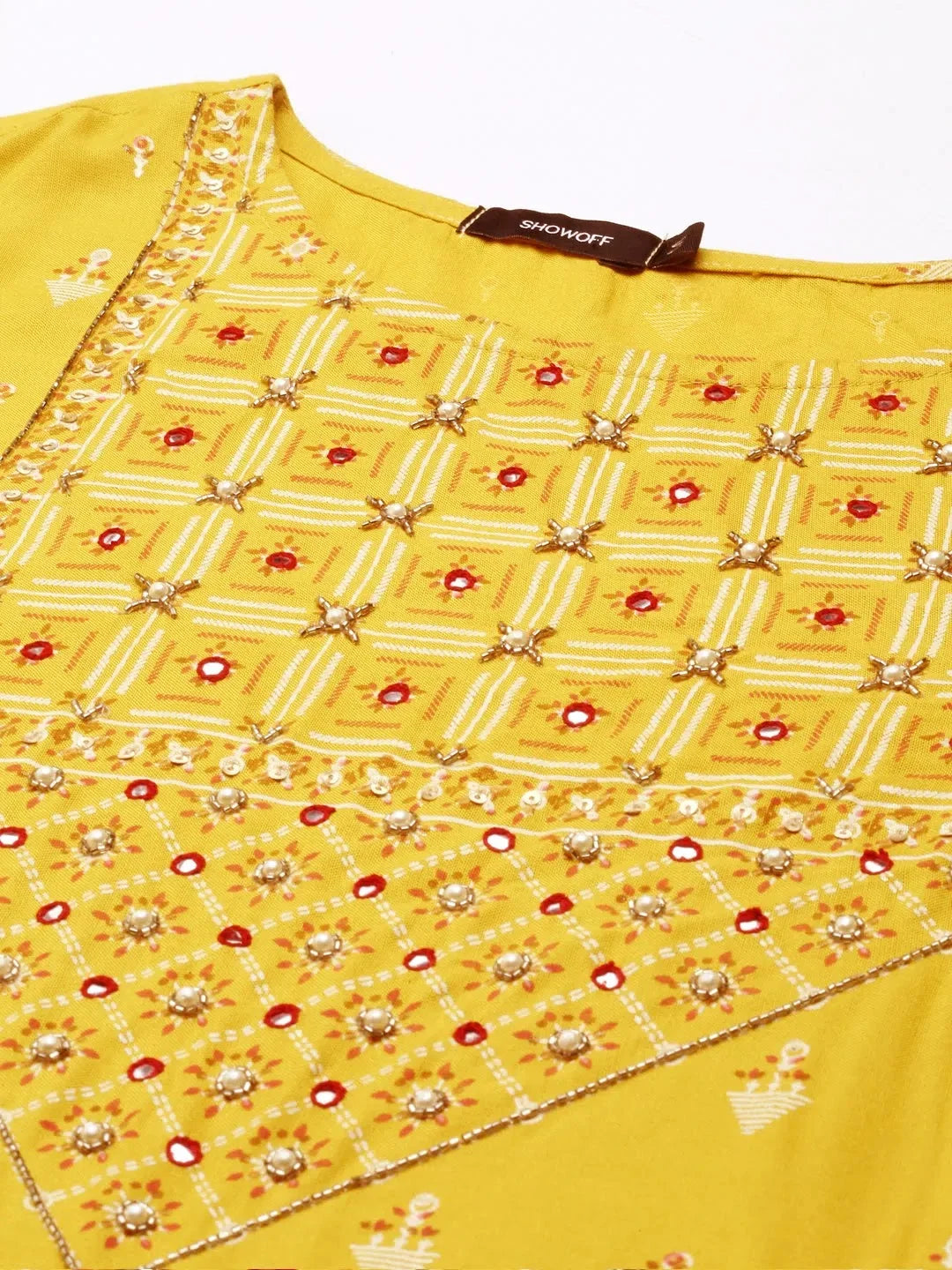 Mustard Printed Cotton Kurta Set | Women's Indian Kurta Sets