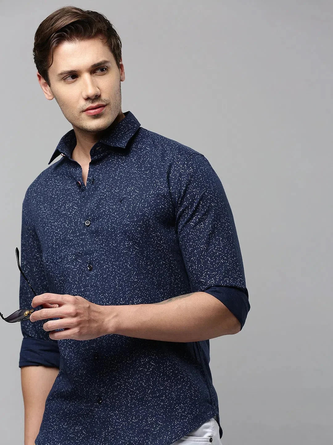 Men's Navy Printed Shirt | Cotton Mens Shirt | DesiQlo