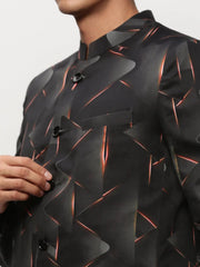 Men Black Printed Casual Blazers-SOBLZ-083-4-Black