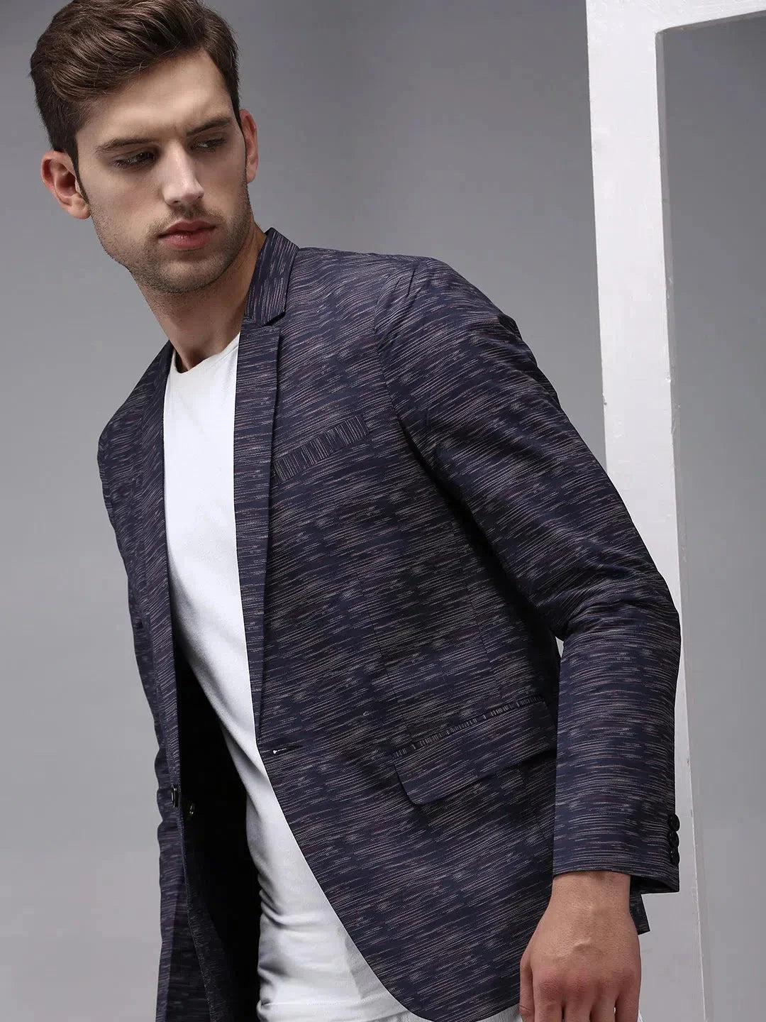 Blue Printed Blazer: Men's Ethnic Wear | DesiQlo