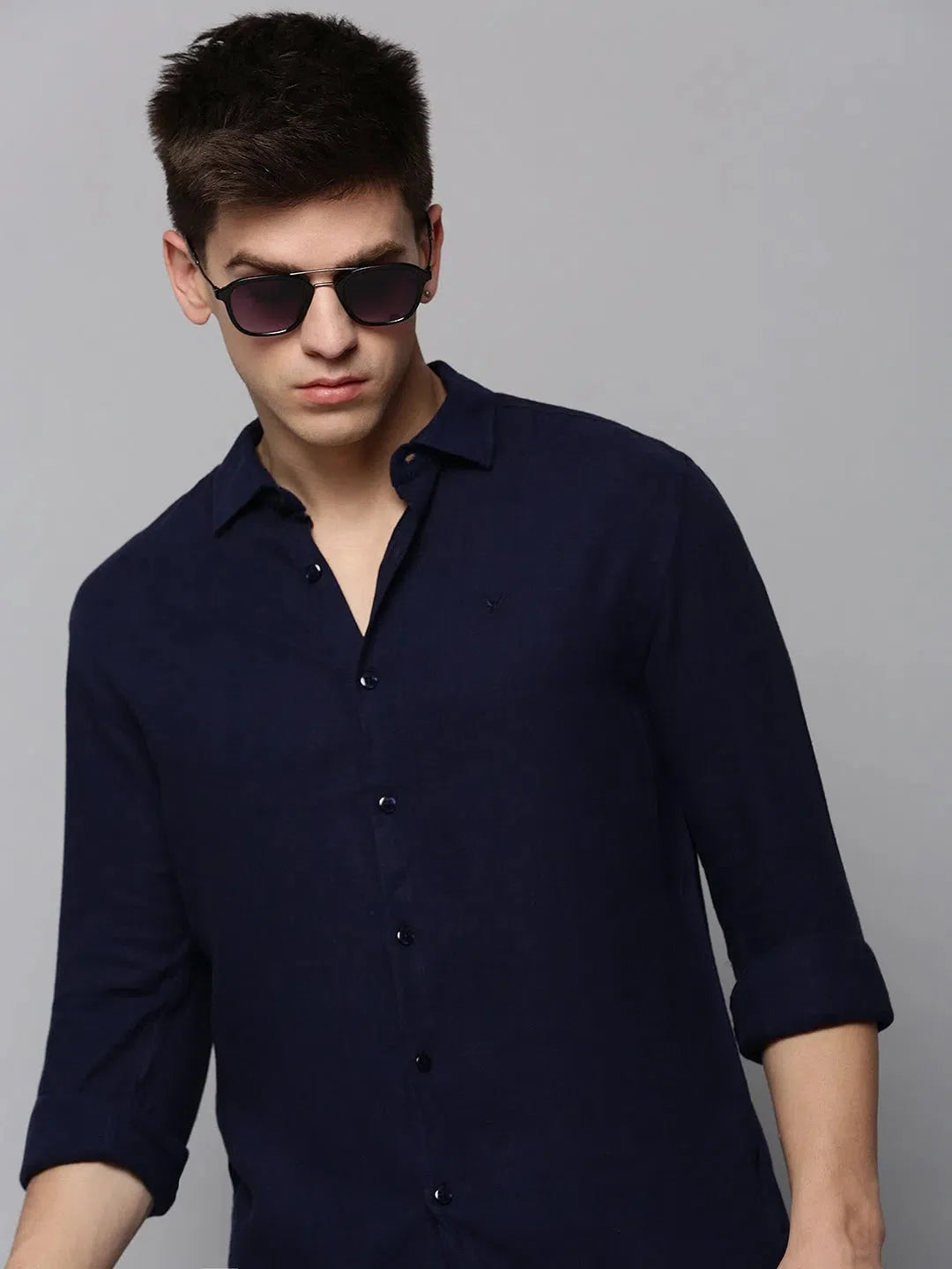 Stylish Navy Linen Mens Shirt - Solid Casual Shirt | DesiQlo