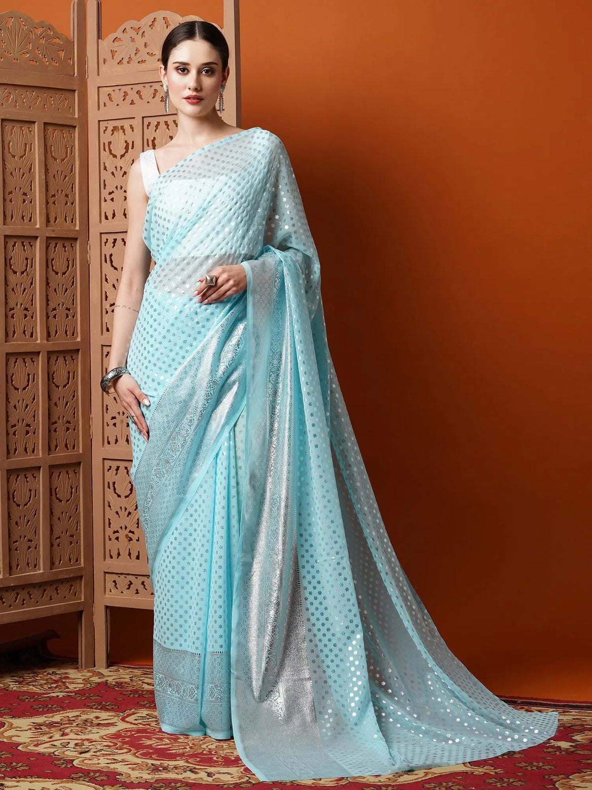 Women's Art Cream Printed Designer Saree With Blouse Piece-22KAVI2202