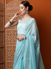 Women's Art Cream Printed Designer Saree With Blouse Piece-22KAVI2202