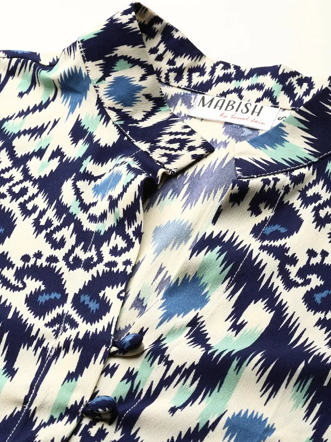 Blue Ikkat Print Box Pleat Shirt & Flare Plants | New Arrival