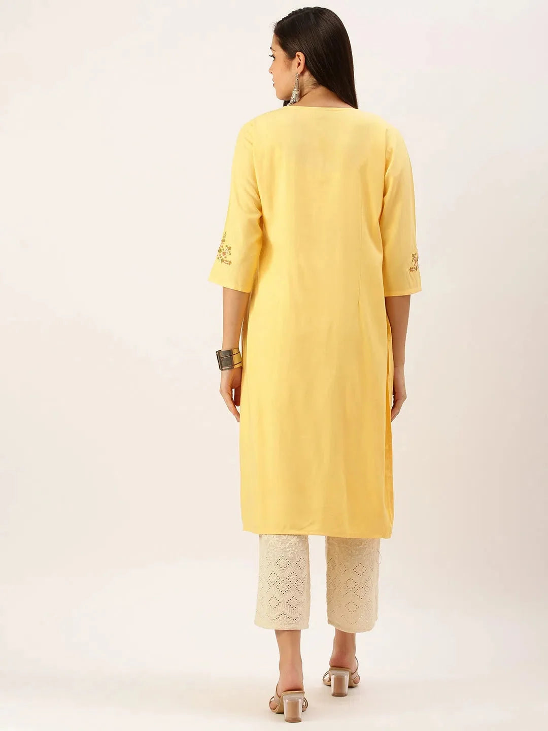 Yellow Embroidered Indian Kurta for Women | DesiQlo Kurtis