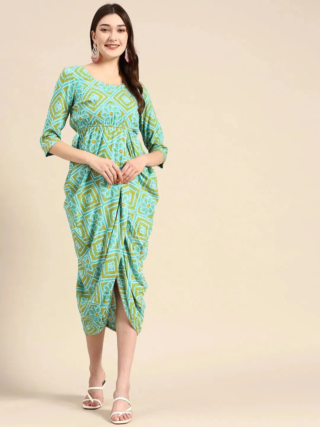 Aqua Blue Midi Dress: Comfortable Women's Western Wear