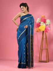 Sky Blue Cotton Blend Handwoven Saree With Texture Motifs-MA51BCT431160006