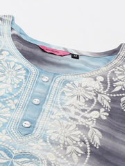 Women's Blue Printed Straight Kurta-SKC-789-1-Blue