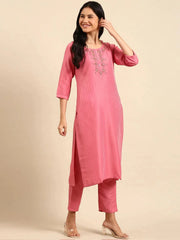 Women's Pink Solid Kurta SetKC-880-Pink