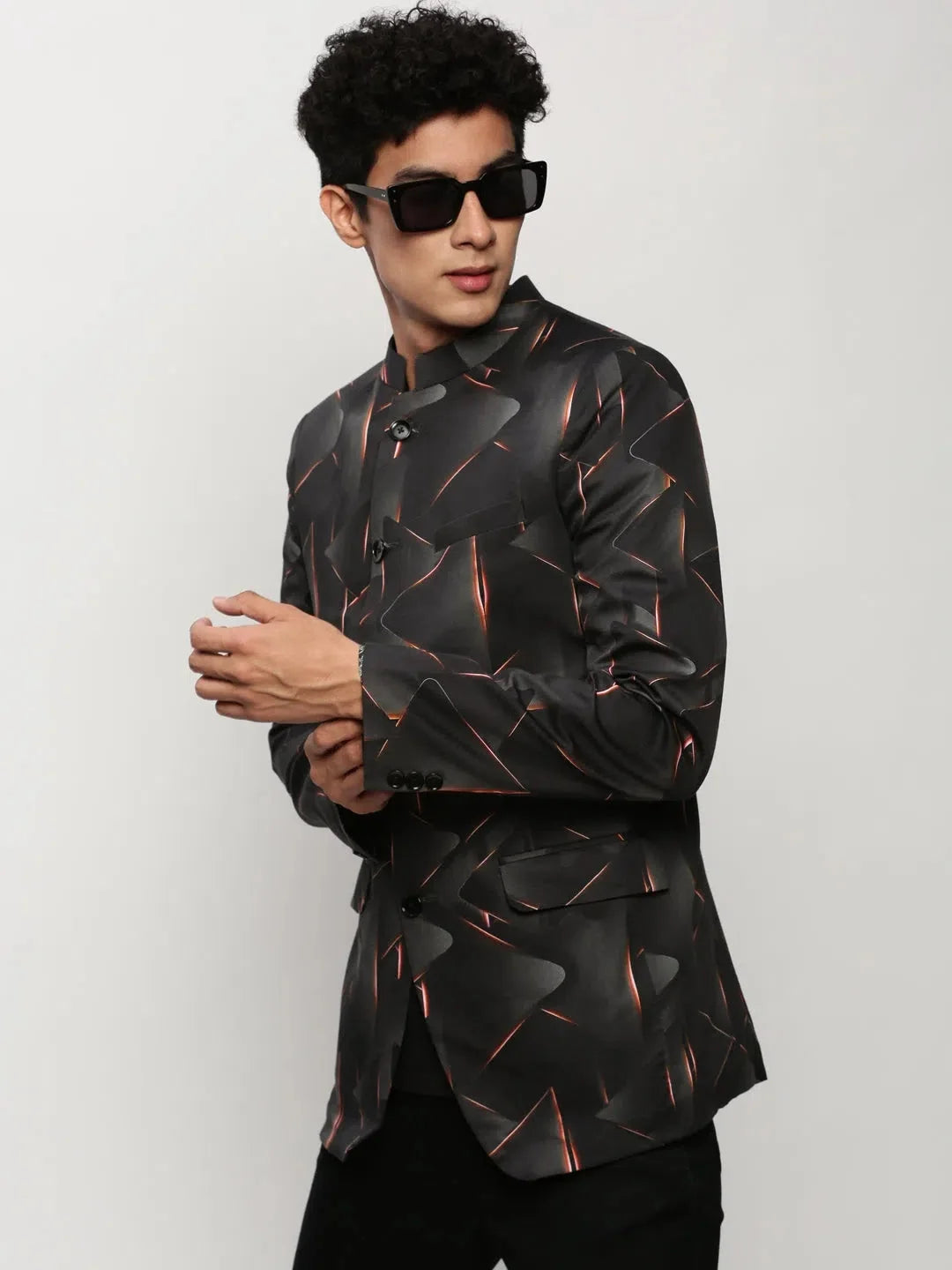 Men Black Printed Casual Blazers-SOBLZ-083-4-Black