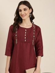 Women Magenta Striped Straight Kurta-DF-1576-Magenta