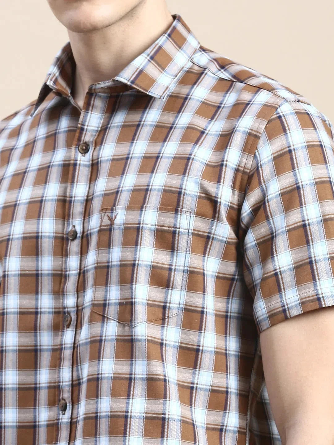 Buy Men's Khaki Checked Cotton Shirt | Casual & Stylish