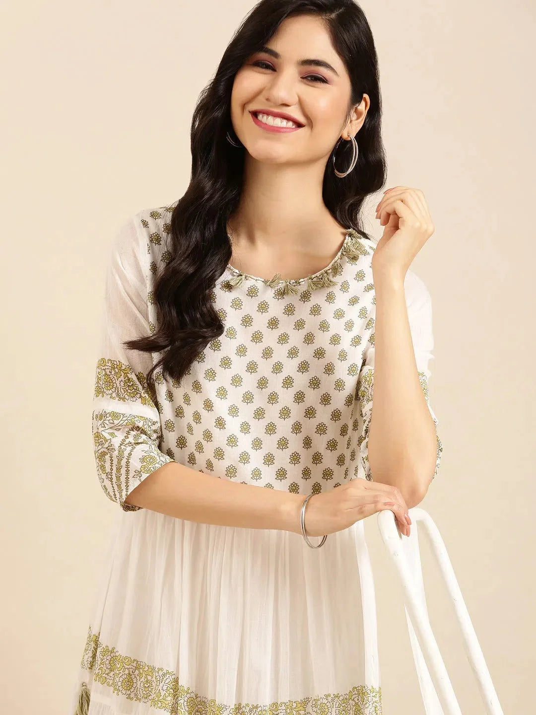 White Printed A-Line Kurta | Casual Indian Kurtis for Ladies