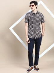 Men Navy Printed Casual Shirt-GEORGE-1649-Navyblue