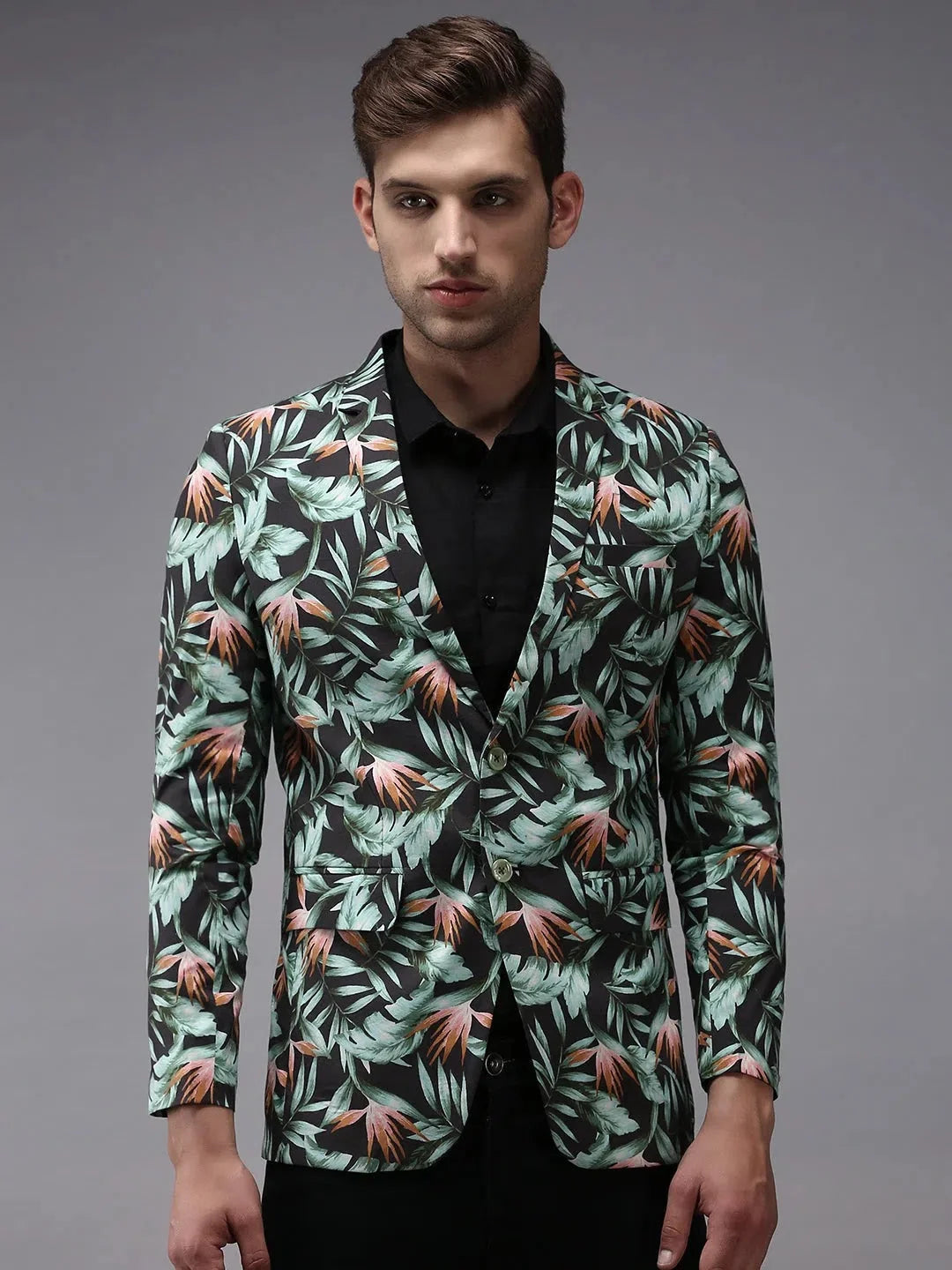 Grey Printed Blazer: Men's Ethnic Wear - DesiQlo Blazers