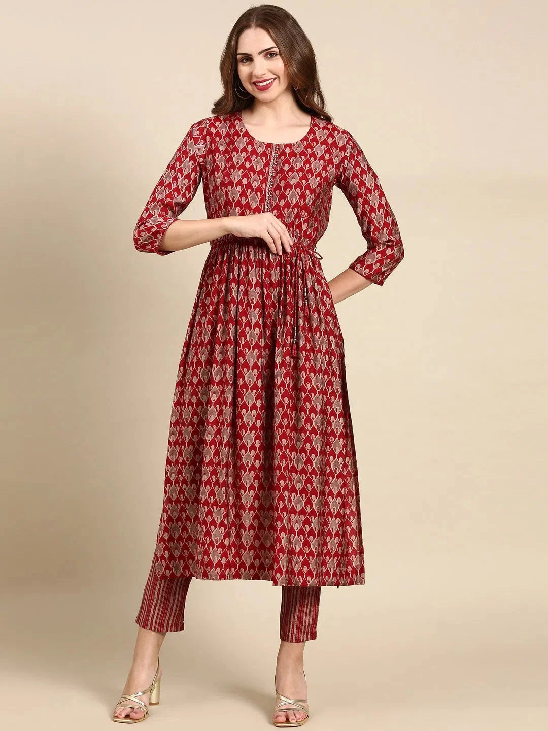Women's Maroon Printed Kurta Set | Designer Kurta Sets