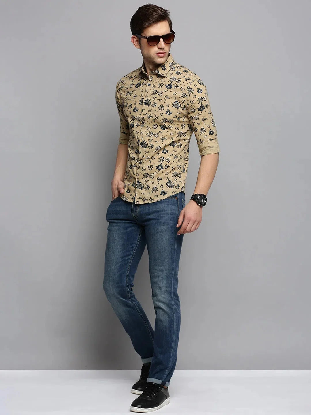 Men's Khaki Printed Shirt | DesiQlo Casual Cotton Shirts
