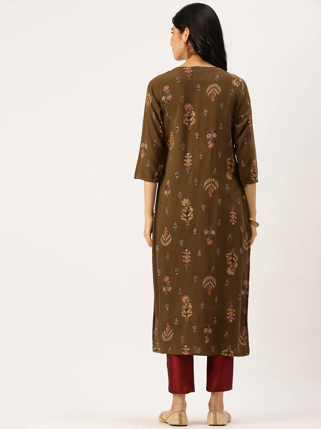 Olive Green Cotton Printed Indian Kurti for Ladies - DesiQlo