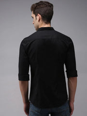 Men Black Solid Casual Shirt-COLINLINEN-1341-Black