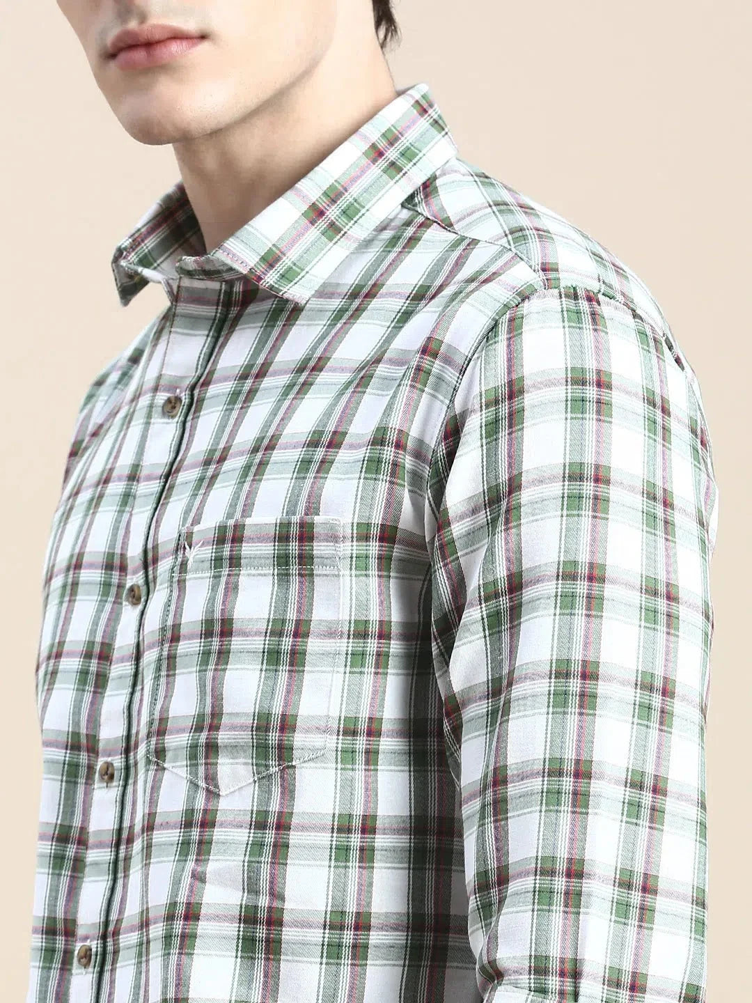 DesiQlo White Checked Cotton Mens Shirt - Casual Style