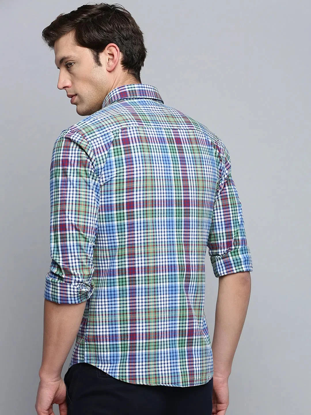 Blue Checked Casual Shirt for Men - Cotton Mens Shirt