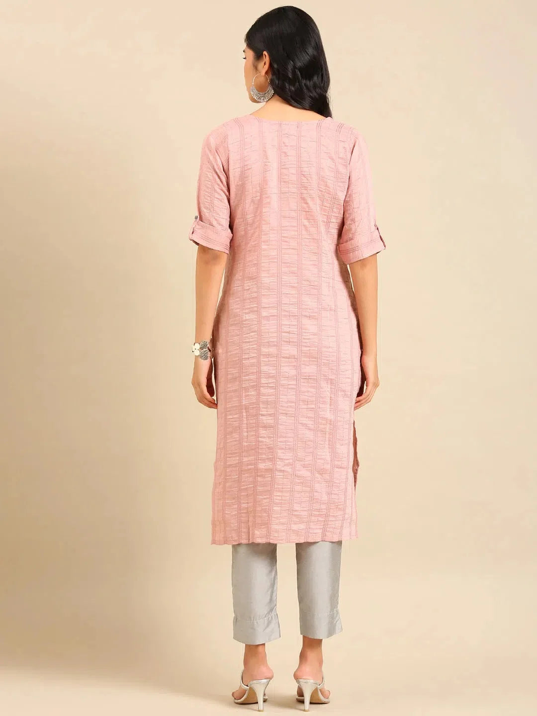 Pink Embellished Indian Kurtis - DesiQlo Indian Kurta Ladies
