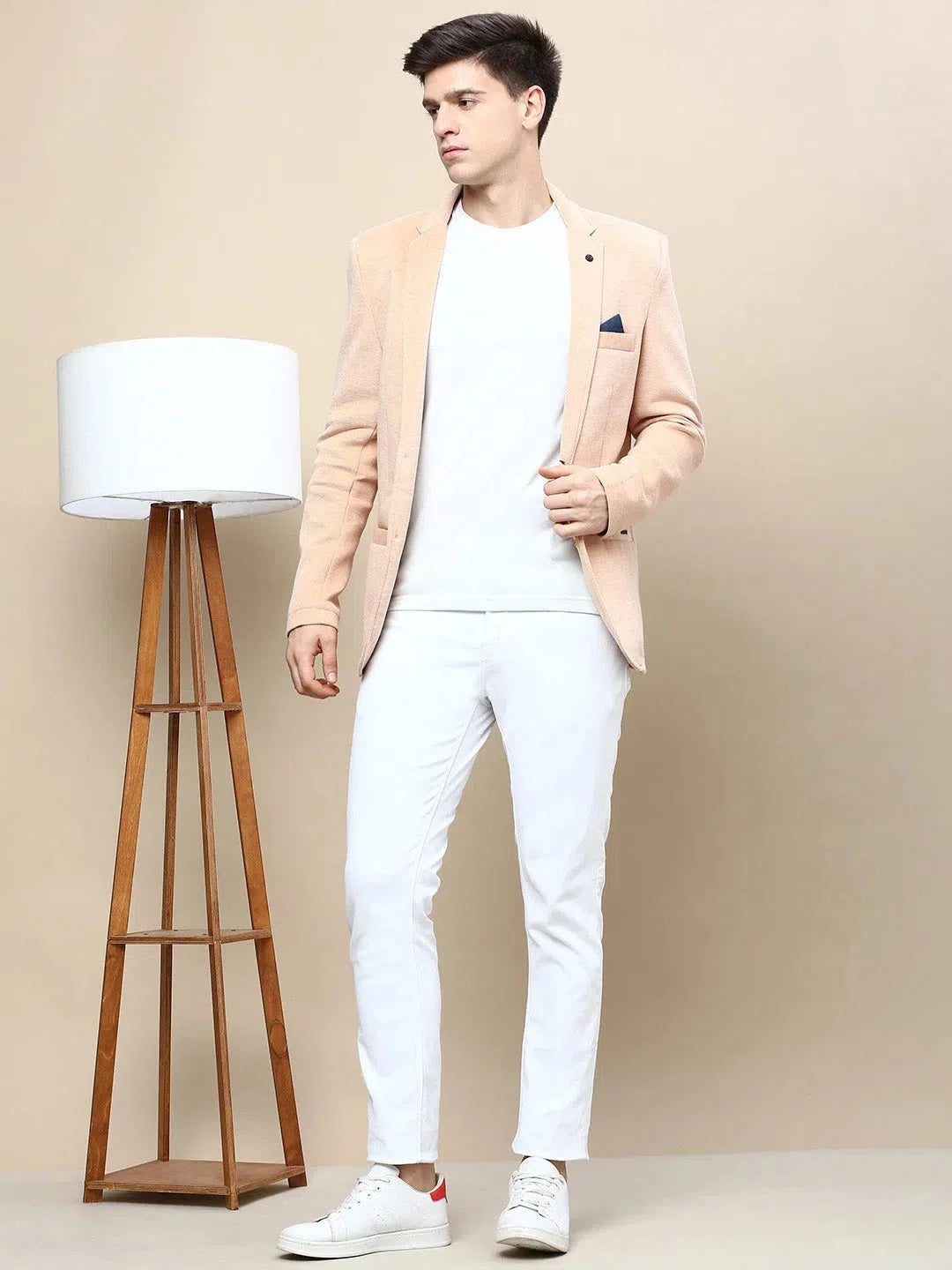Peach Solid Nehru Jacket: Men's Cotton Casual Blazer