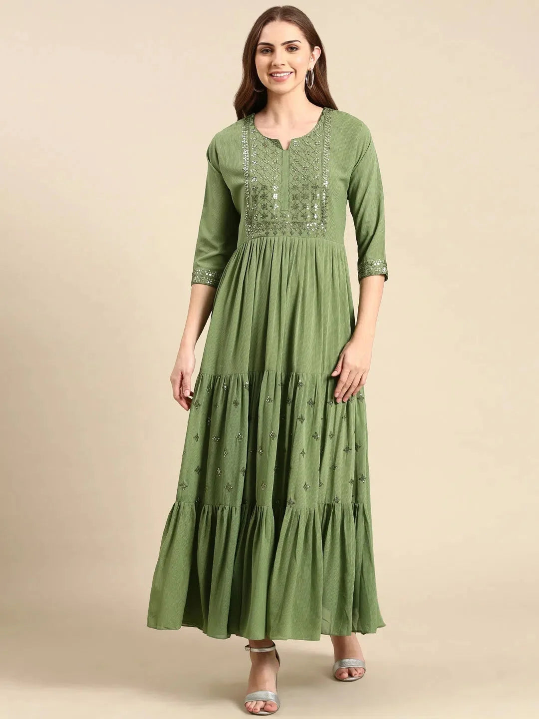 Green Embellished Anarkali Kurta - Women's Stylish Anarkali Gown
