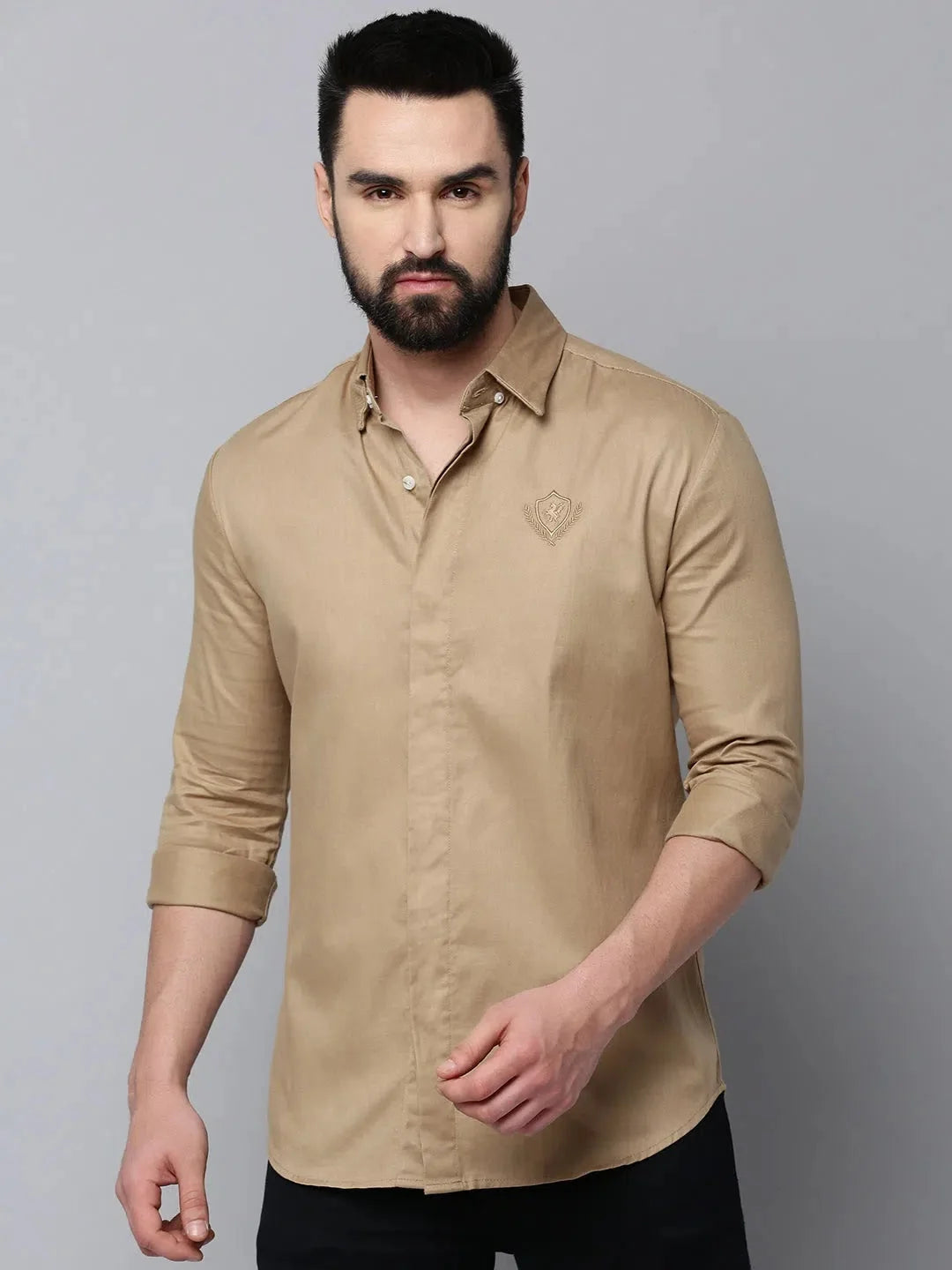 Men's Khaki Solid Cotton Shirt | Classic Mens Shirt