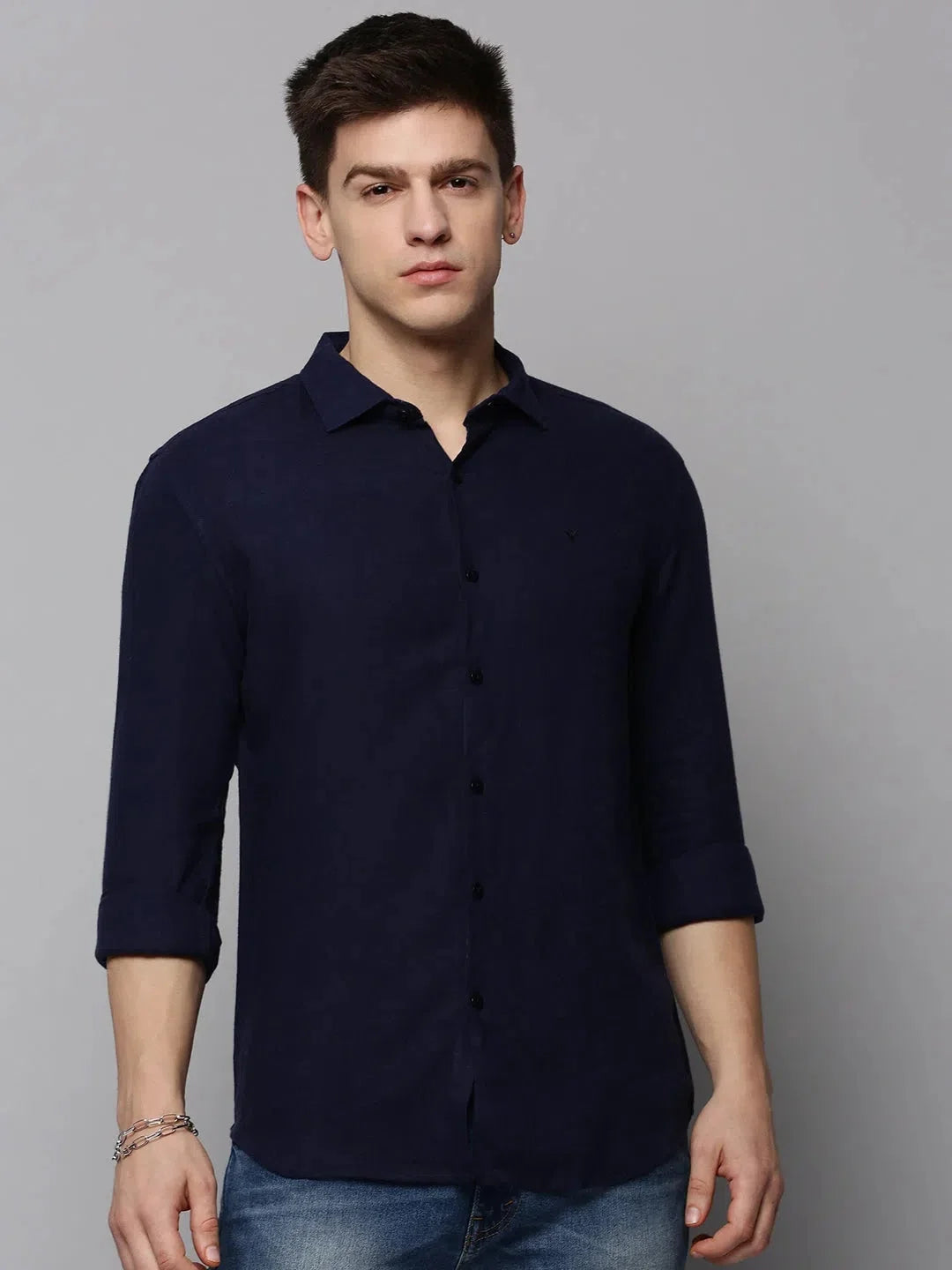 Stylish Navy Linen Mens Shirt - Solid Casual Shirt | DesiQlo