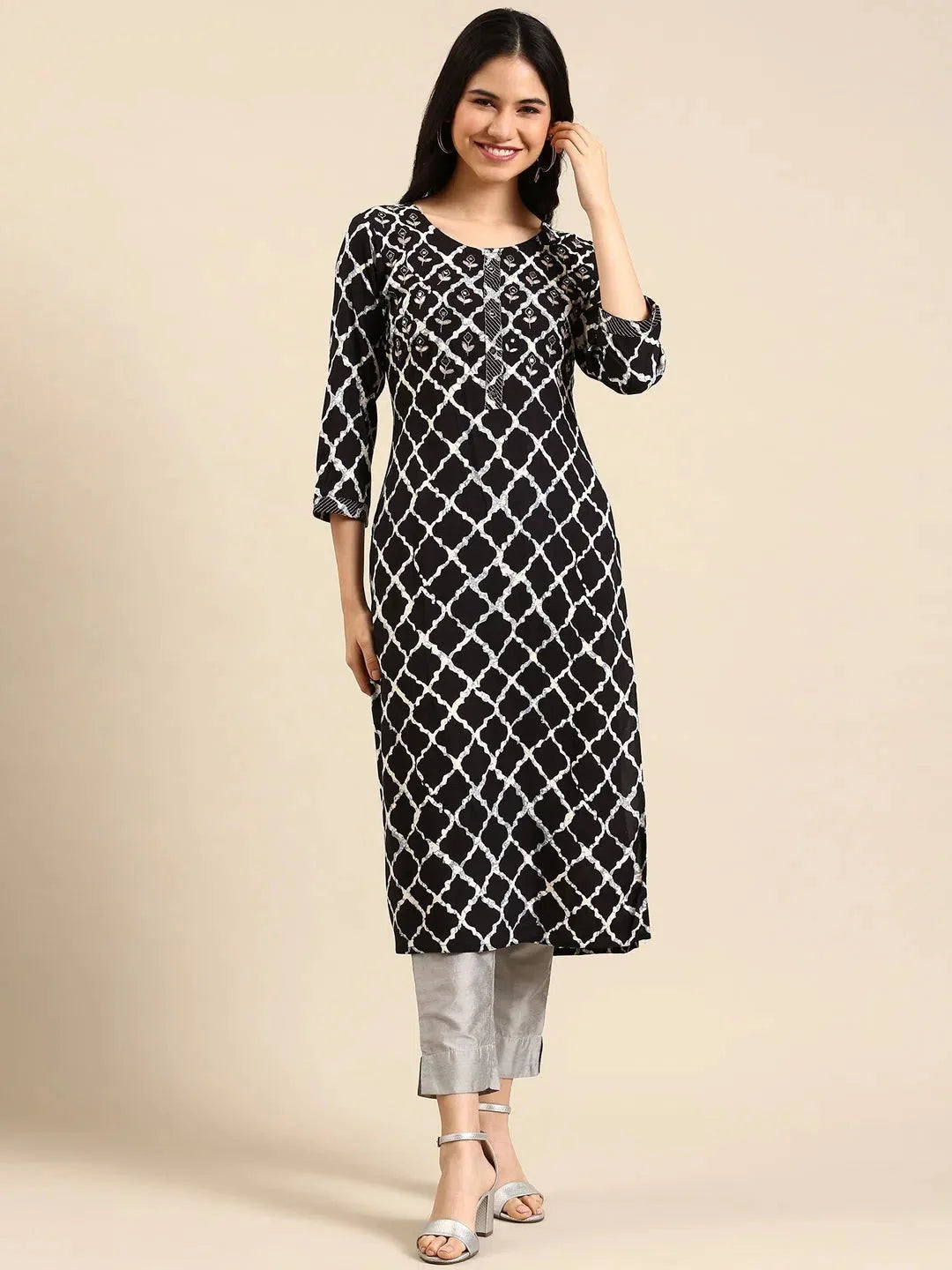 Black Tie Dye Cotton Kurta - Women's Indian Kurta Ladies