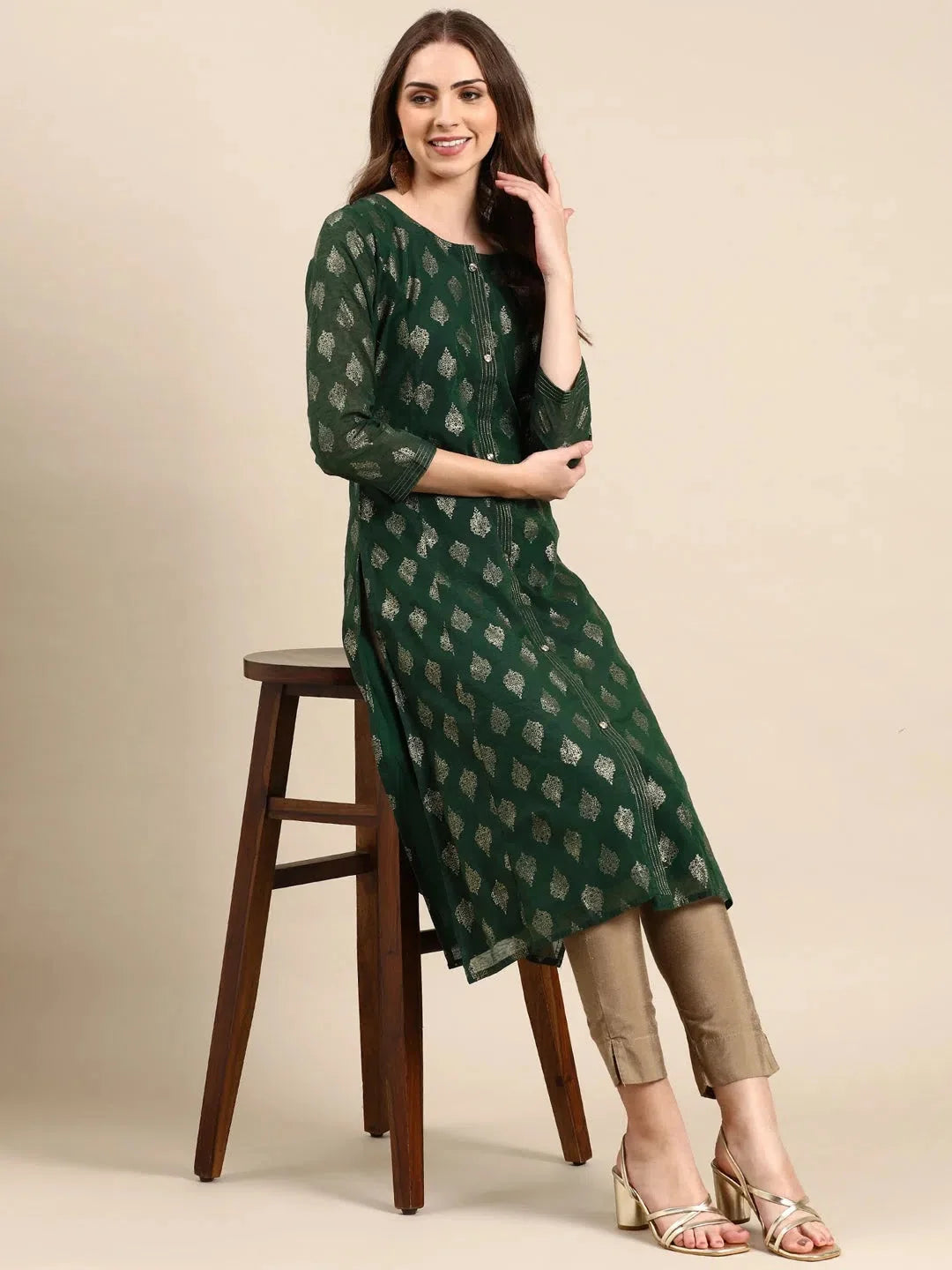 Green Printed Kurta - DesiQlo's Indian Kurta for Women