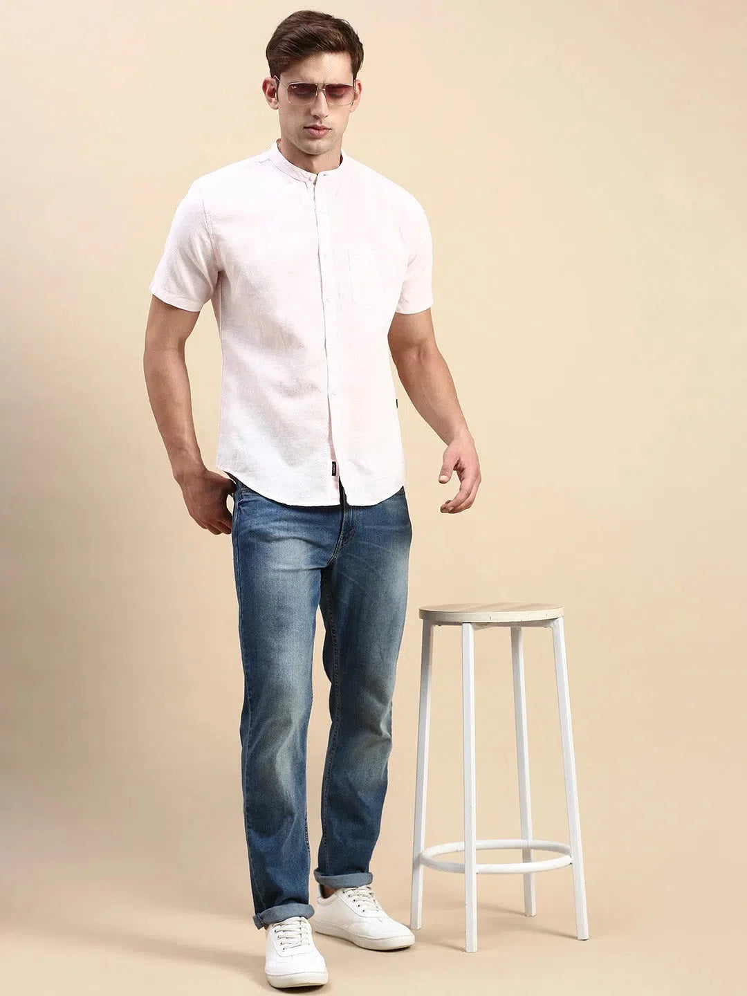 Men's Pink Solid Cotton Casual Shirt - DesiQlo Style