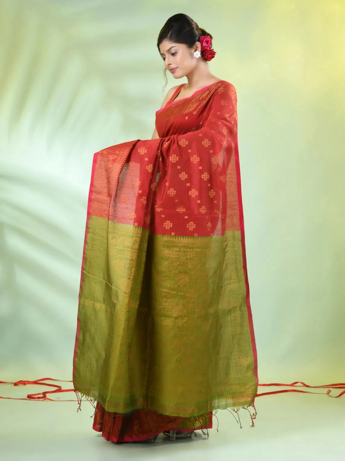 Red Cotton Saree with Zari - Designer Sarees India