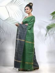 Green And Grey Shibori Printed Silk Saree-MA56BSL34660015