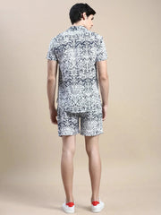 Men White Printed Casual Co ord Set-AM-92-12-White