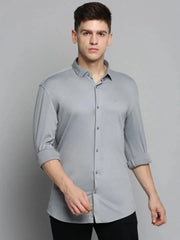 Men Grey Solid Casual Shirt-CARLOKNITS-3214-Grey