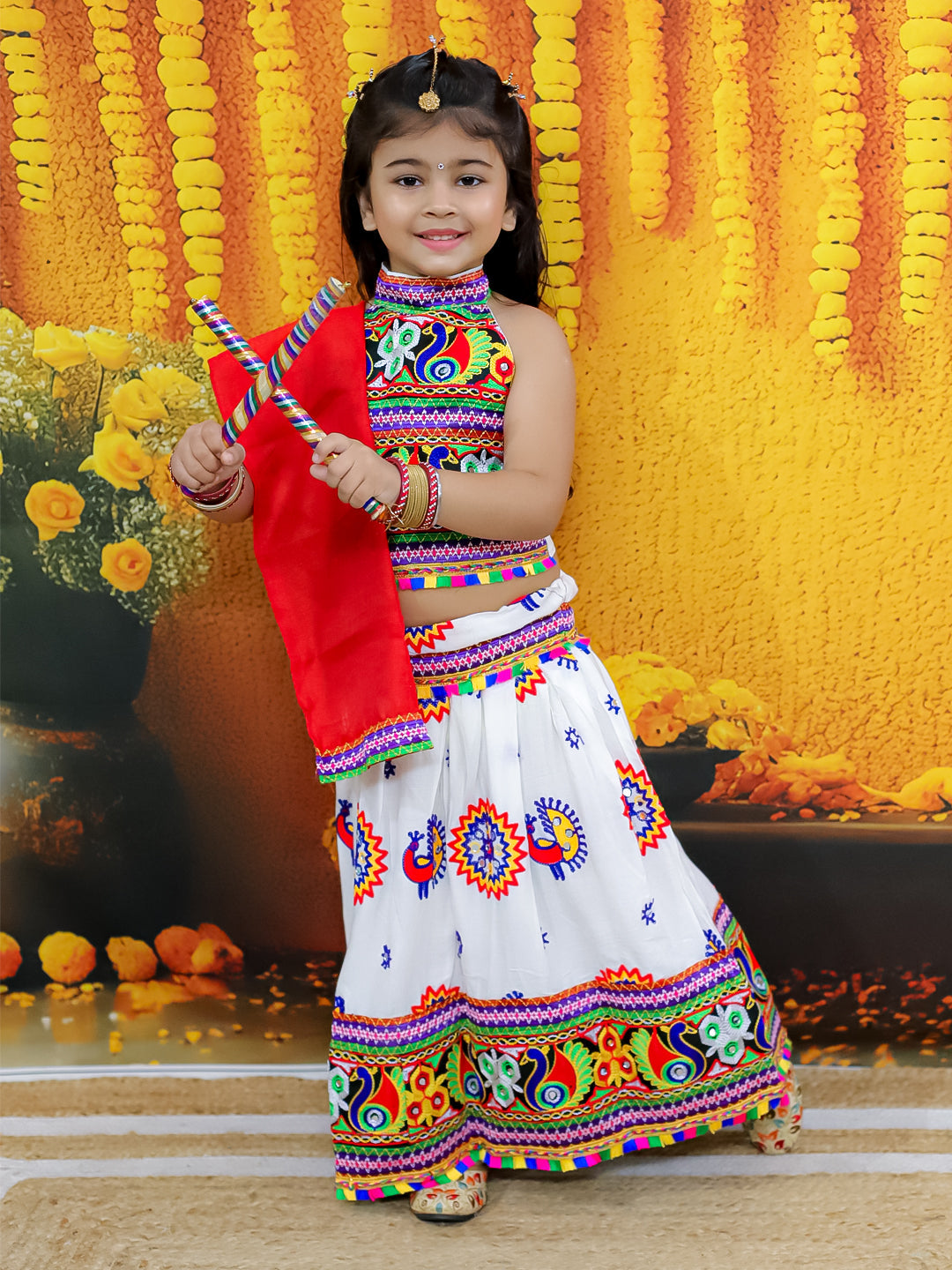 Lehenga Choli Set for Girls - White | BN24LC52WHA | DesiQlo