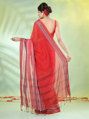 Red Cotton Soft Saree With Woven Nakshi Borders-MA62CT33660065