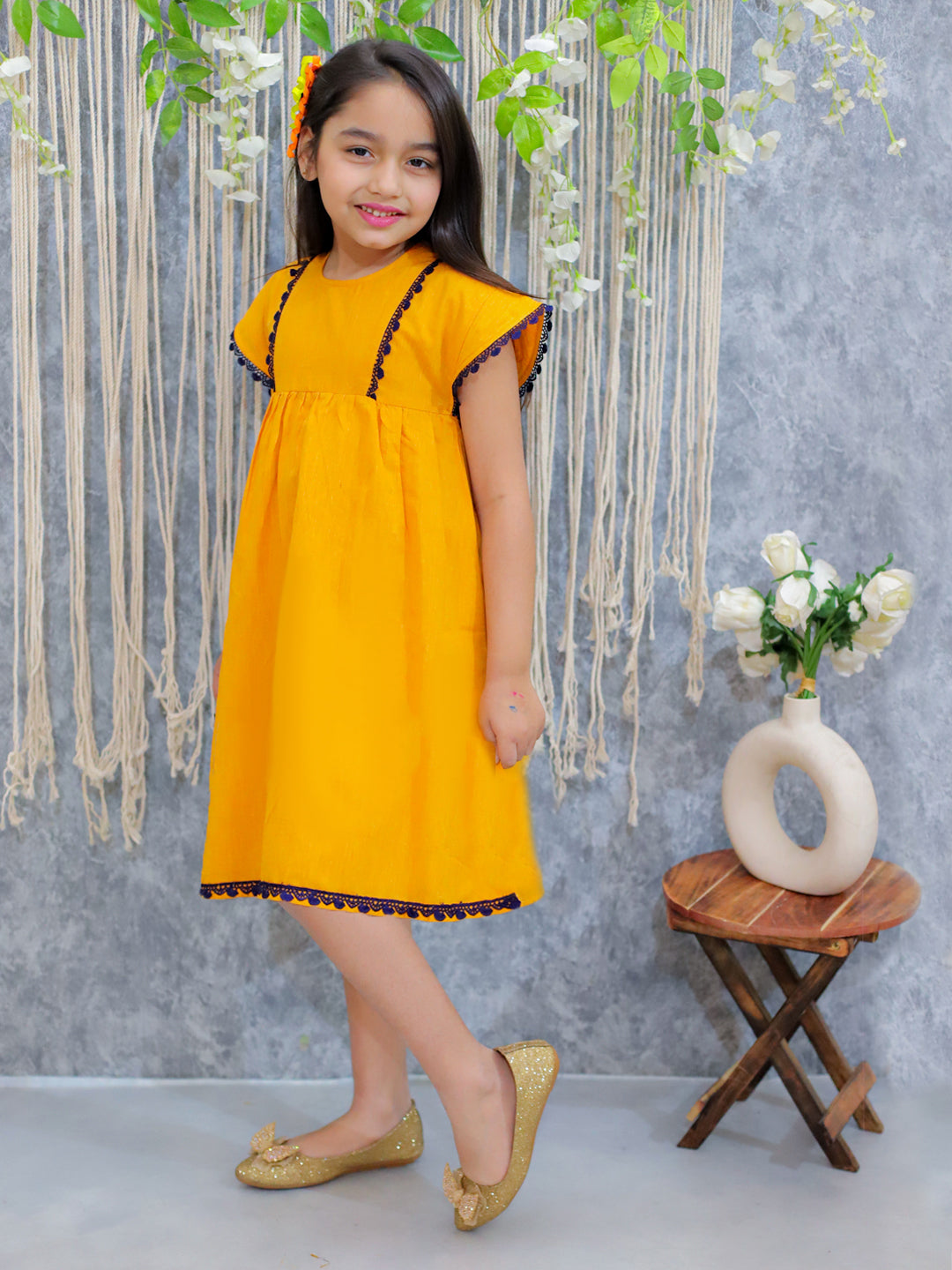 Pure Cotton Dress for Girls - Orange | BS24DR61ORA | DesiQlo