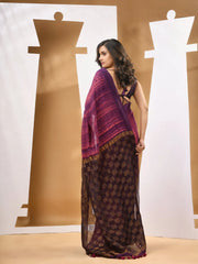 Purple And Peach Matka Handwoven Saree With Shibori Designs-MA53MT063080047