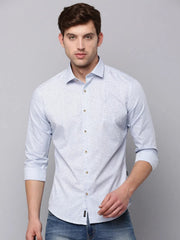 Men Blue Printed Casual Shirt-BARONPRINTED-4007-Blue