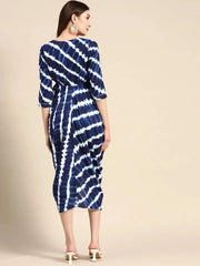 Overlap Midi Dress in Navy