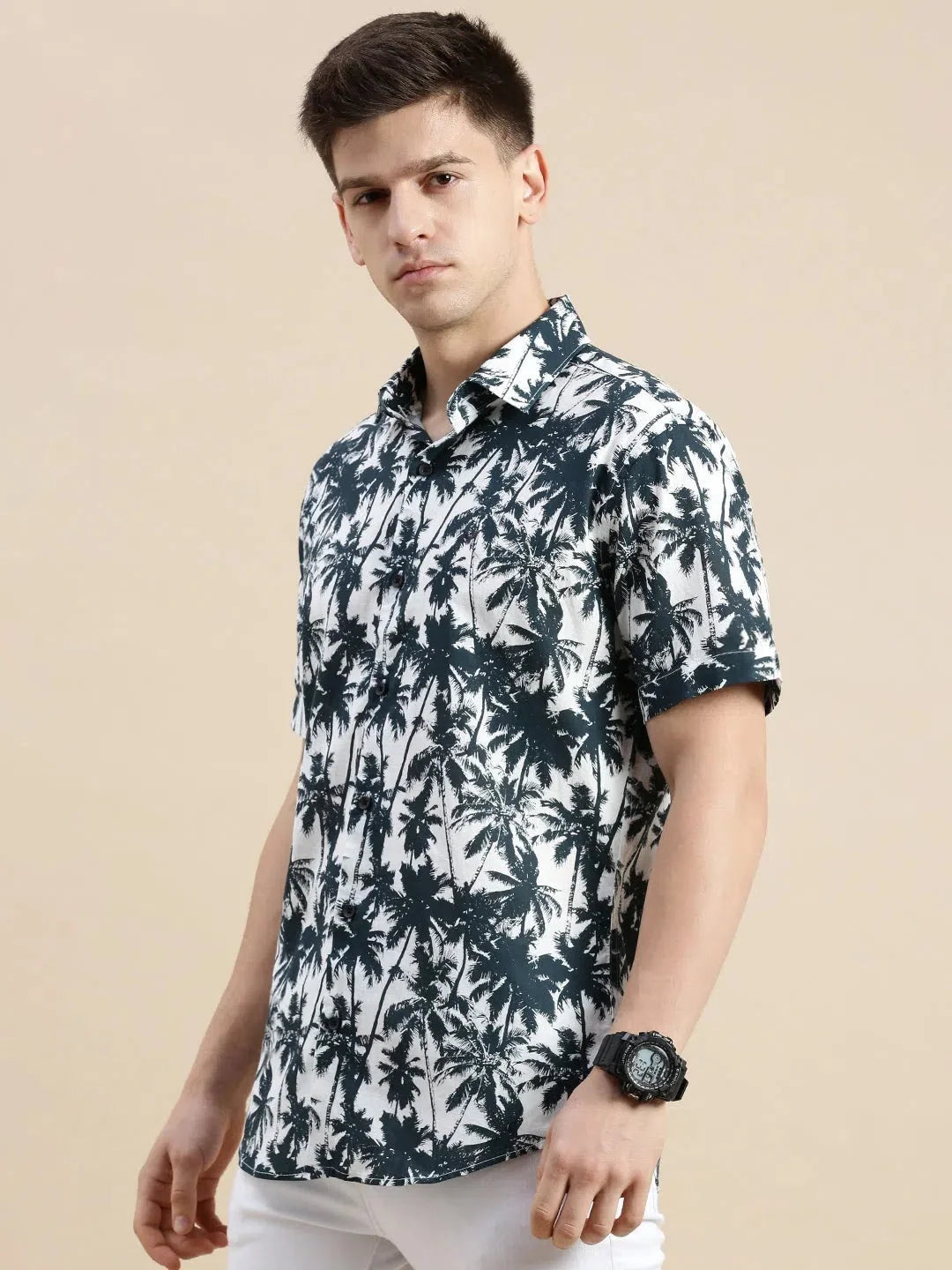 White Graphics Mens Shirt | DesiQlo Printed Cotton Shirt