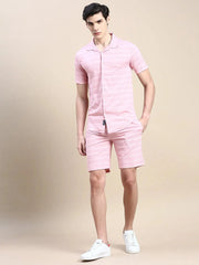 Men Pink Checked Casual Co ord Set-EX-698-Pink